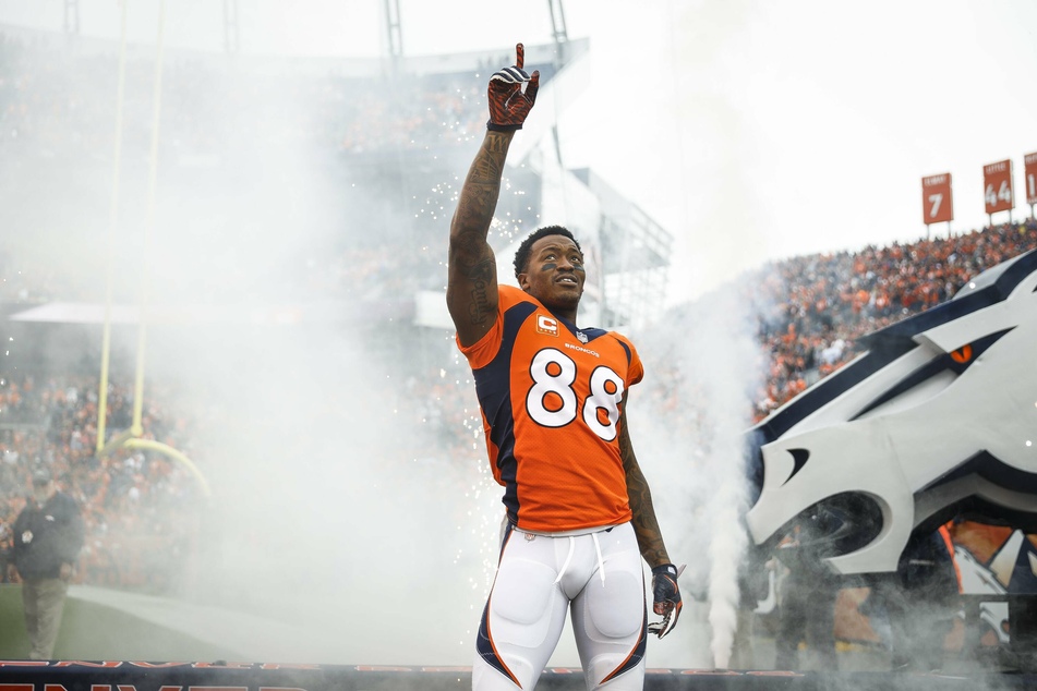 Denver Broncos wide receiver Demaryius Thomas during player introductions in 2017.