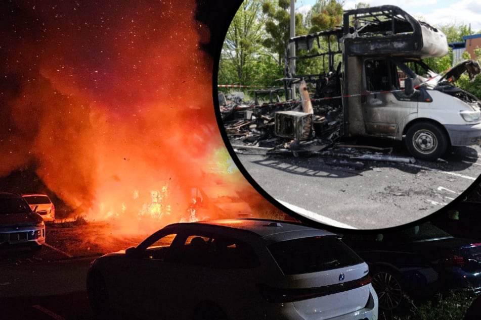 Dresden: Wohnmobil in Flammen: Hitze beschädigt auch andere Autos