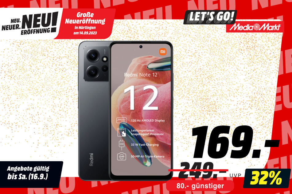 Xiaomi Redmi Note 12 für 169 statt 249 Euro.