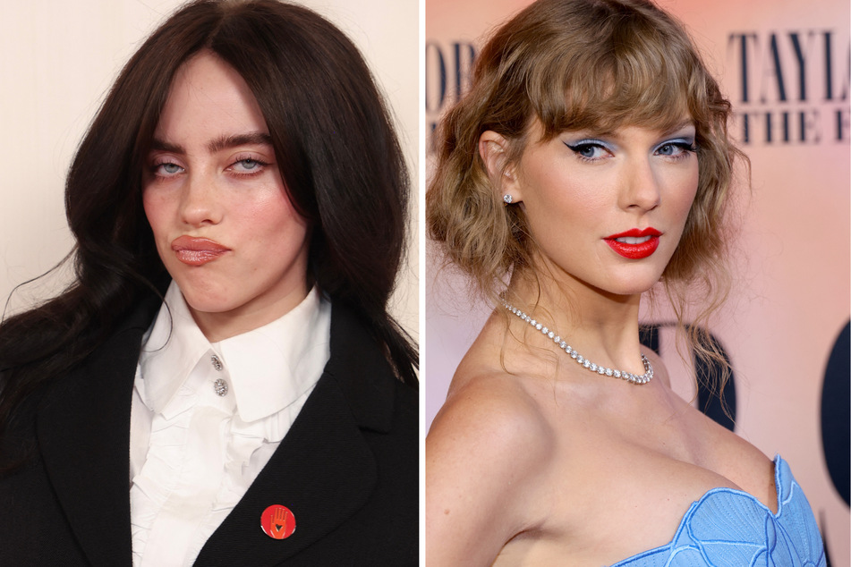 Billie Eilish (l.) set the record straight about her recent vinyl comments after fans accused her of targeting Taylor Swift.