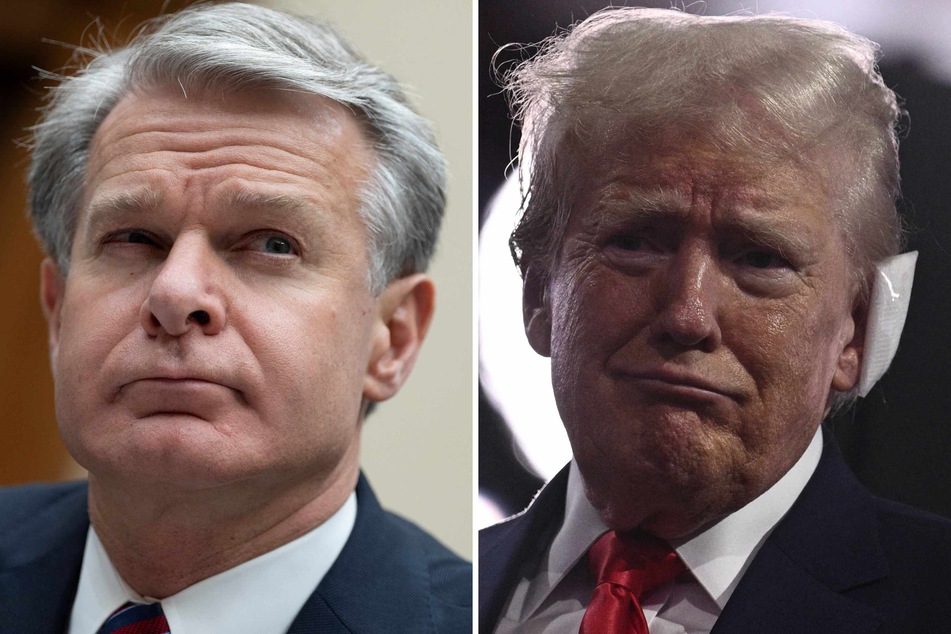 Former President Donald Trump (r.) on Friday hit back against suggestions from FBI chief Christopher Wray (l.) that his wound from an assassination attempt was caused by "shrapnel."