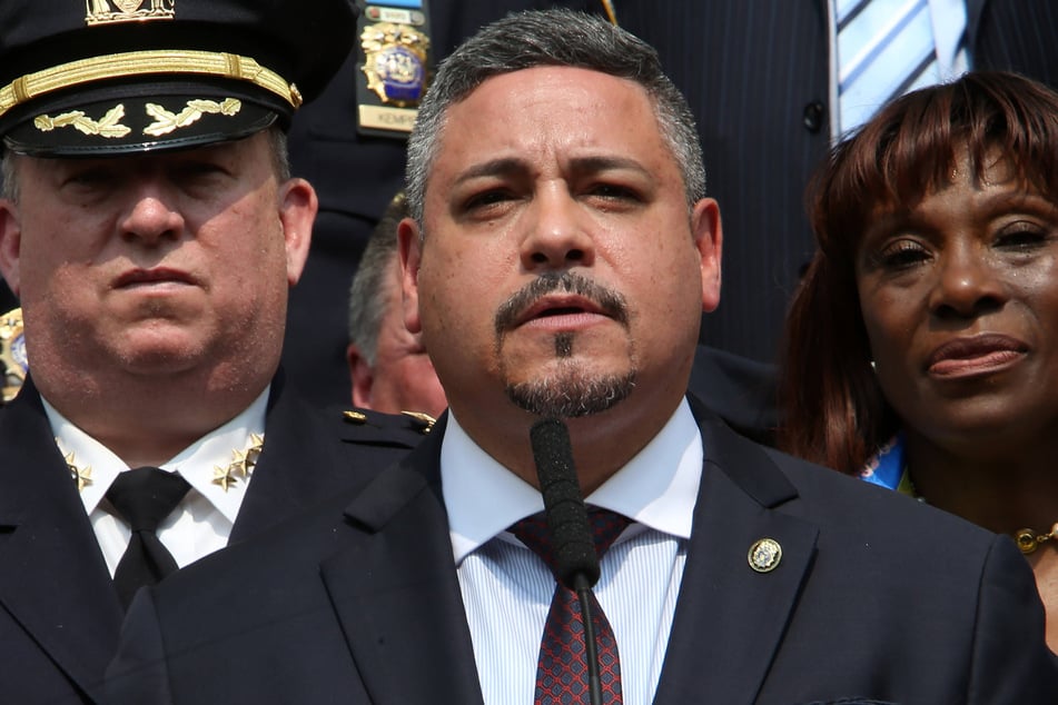 Edward Caban (c.), the New York City Police Department commissioner, was expected to announce his departure shortly.