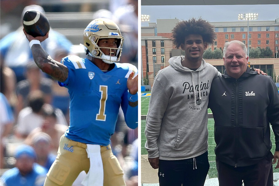 Former Oregon commit Dante Moore (l) has committed to UCLA football.