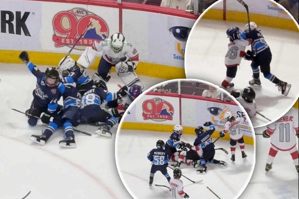 Bizarres Chaos bei Eishockey-Spiel: Plötzlich prügeln Kinder aufeinander ein