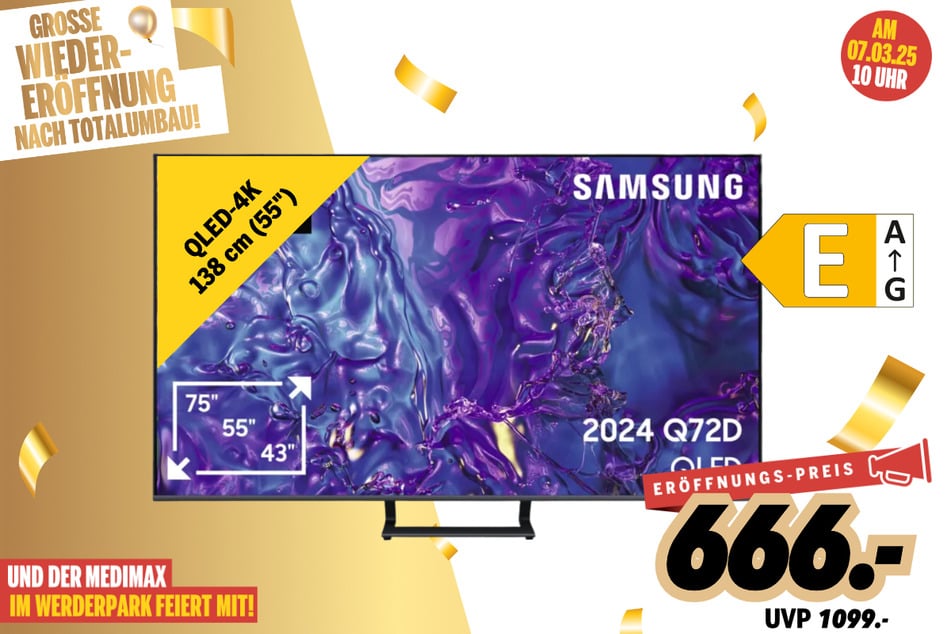 55-Zoll Samsung-Fernseher für 666 statt 1.099 Euro.