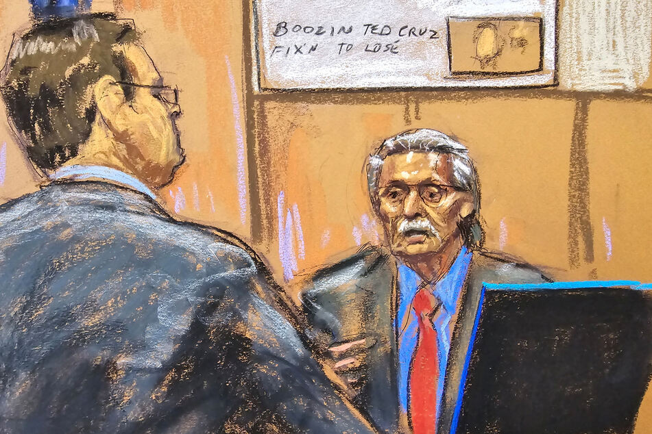 David Pecker is questioned by prosecutor Joshua Steinglass during Donald Trump's criminal trial on charges that he falsified business records to conceal money paid to silence porn star Stormy Daniels in 2016.