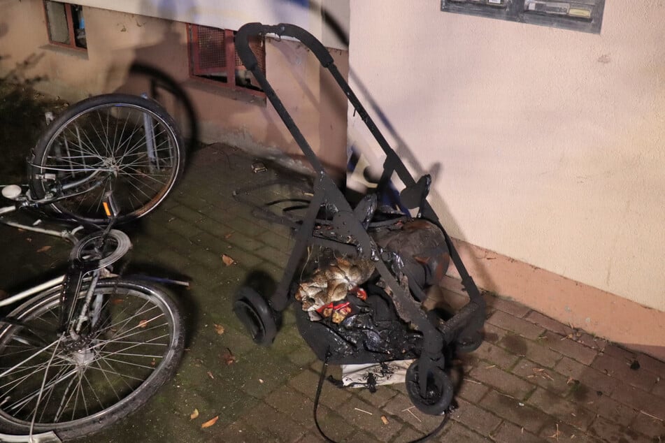 Der Kinderwagen wurde durch den Brand völlig zerstört.