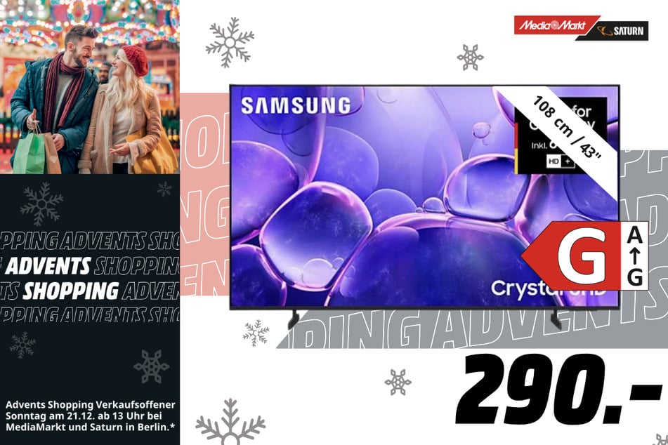 43-Zoll Samsung-Fernseher GU43U8079F für 290 Euro.