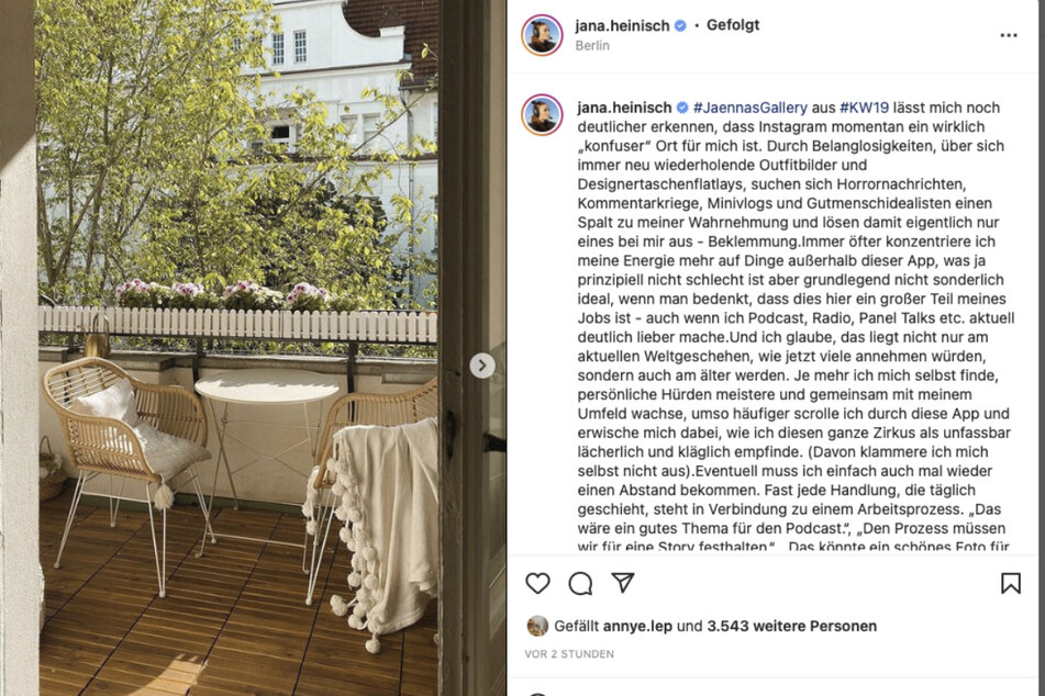 In einem Instagram-Post kam Influencerin Jana Heinisch (28) ins Grübeln.
