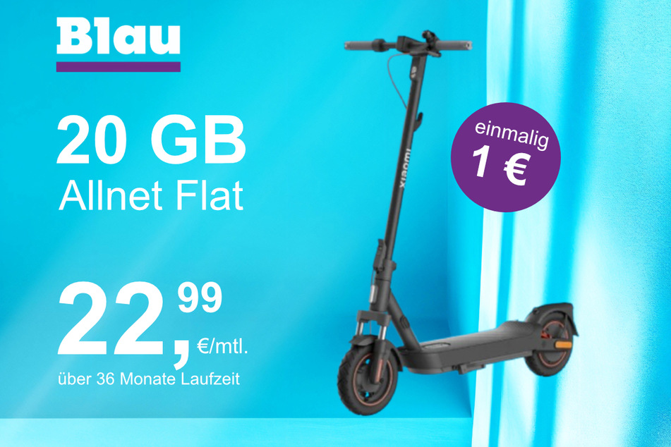 Der Xiaomi E-Scooter 5 Max im Blau Allnet M inkl. 20 GB  für einmalig 1 Euro.