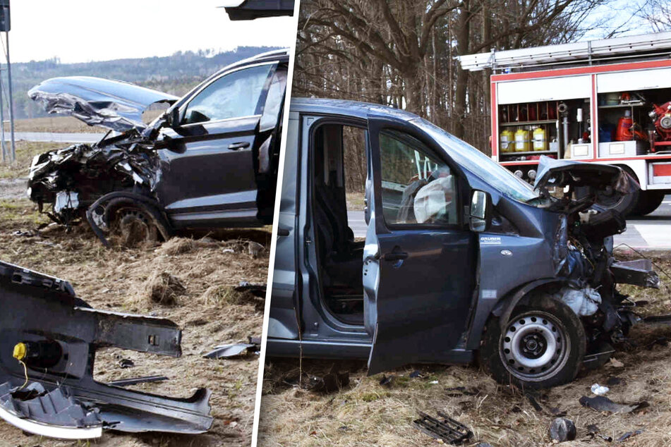Heftiger Frontal-Unfall bei Zittau fordert drei Verletzte