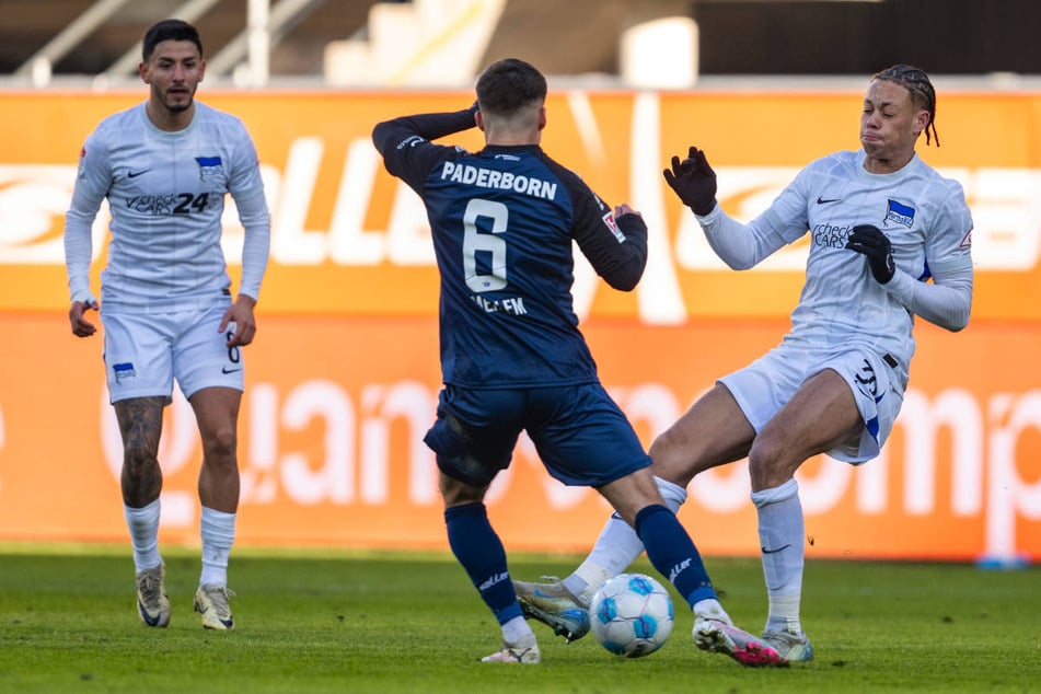 Nach der Aufregung in der Anfangsphase hat Derry Scherhant (r.) sehenswert zur Hertha-Führung getroffen.