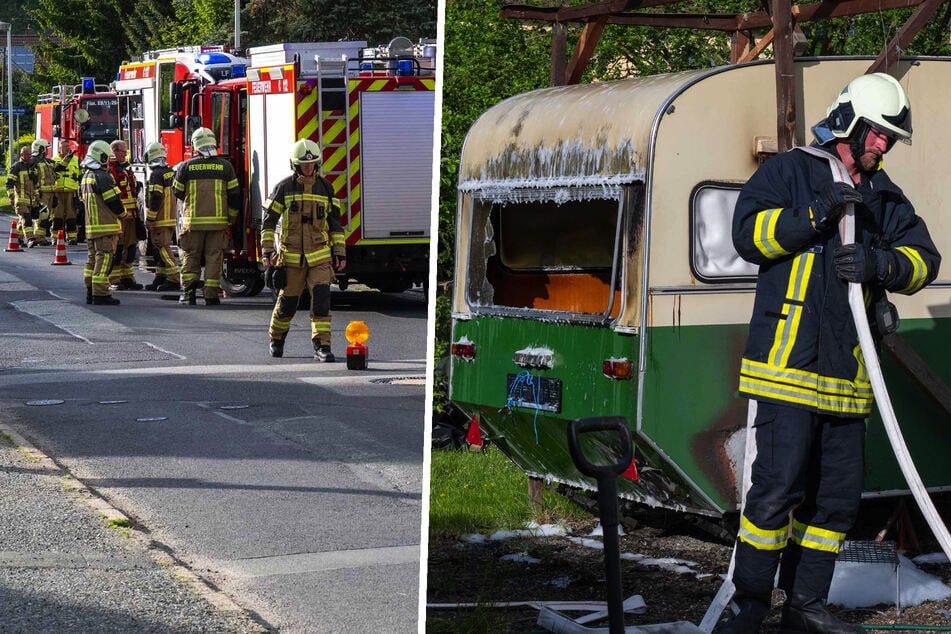 Wohnwagen-Besitzer bekämpft Brand mit Gartenschlauch