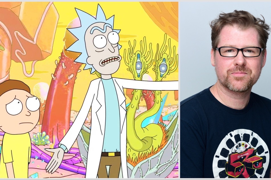 Rick and Morty creator Justin Rolland (r) is out amid his upcoming trial over domestic charges from a 2020 incident.