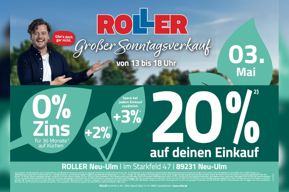 Der verkaufsoffene Sonntag (3.5.) bei ROLLER in Neu-Ulm steigt von 13 bis 18 Uhr.