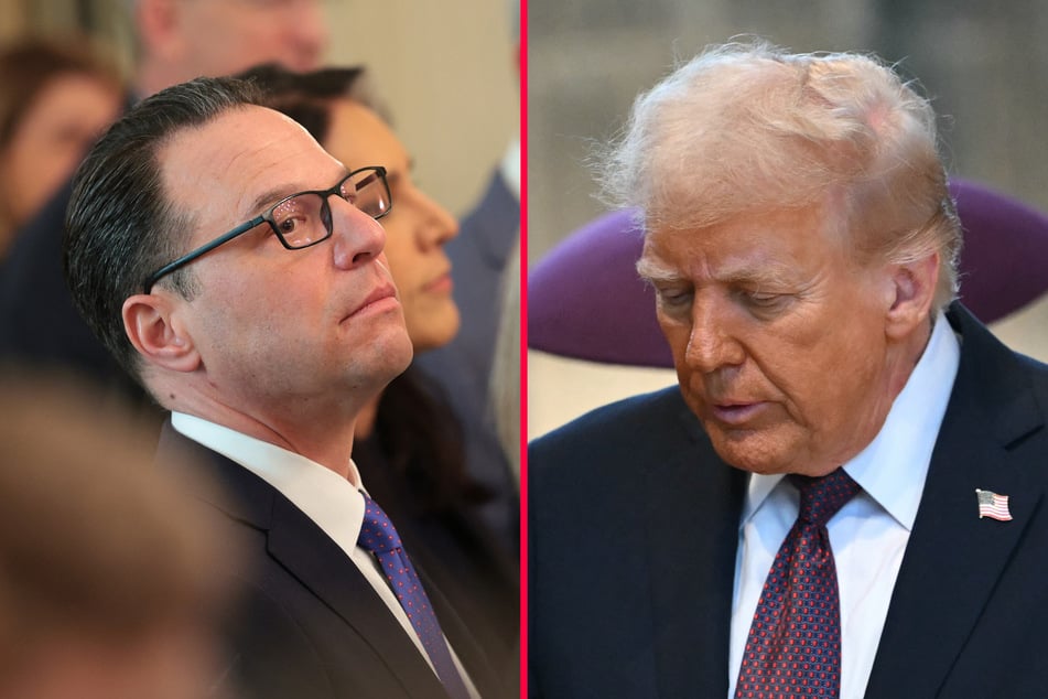 Pennsylvania Governor Josh Shapiro (r.) slammed President Donald Trump's (l.) comments following the assassination of Charlie Kirk.