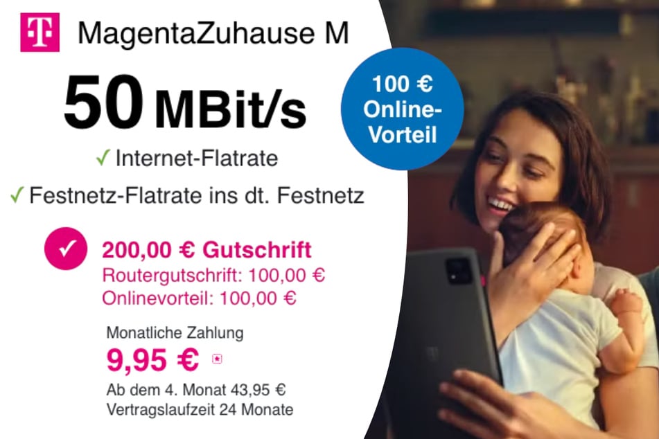 Der MagentaZuhause M mit 50 MBit/s für nur 9,95 Euro in den ersten drei Monaten.
