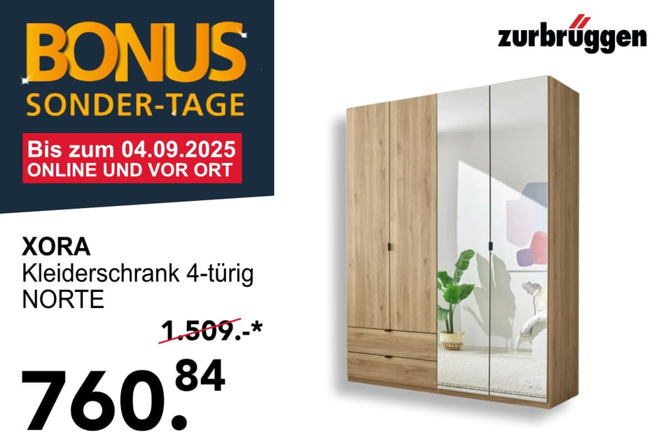 Der XORA Kleiderschrank NORTE für 760,84 statt 1.509 Euro.