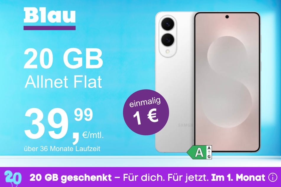 Das Samsung Galaxy S25 Edge im Blau Allnet M für einmalig 1 Euro.