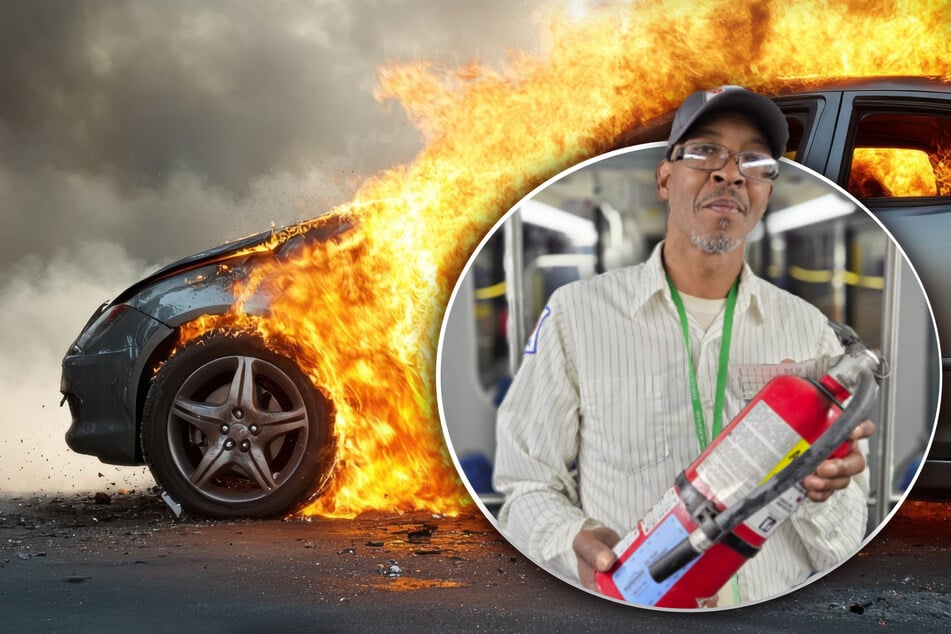 Während einer Fahrschulstunde: Busfahrer rettet Mann aus brennendem Auto