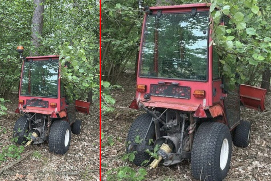 Polizisten fanden den Bagger in Obercunnersdorf in einem Wäldchen.