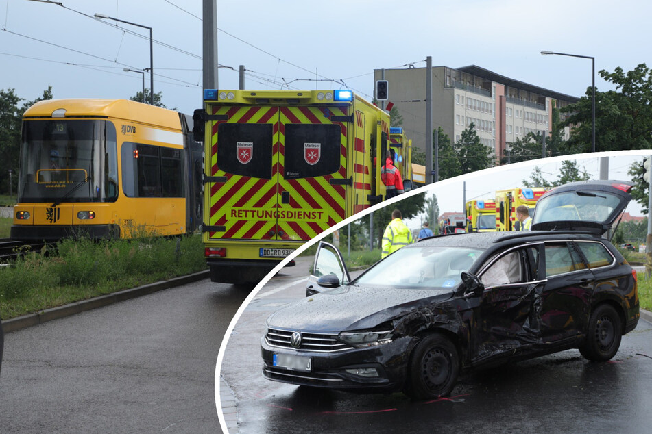 Unfall in Pieschen: Straßenbahn knallt Auto aus dem Weg