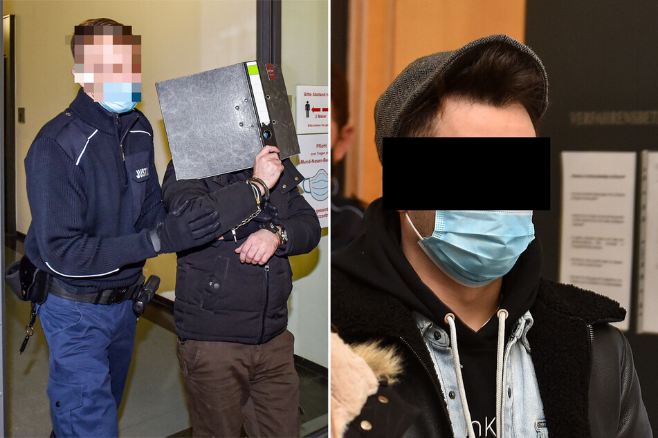 Mohammad F. (32, mit Ordner vor dem Gesicht) und Mohamed A. (24, r.) stehen vor Gericht.