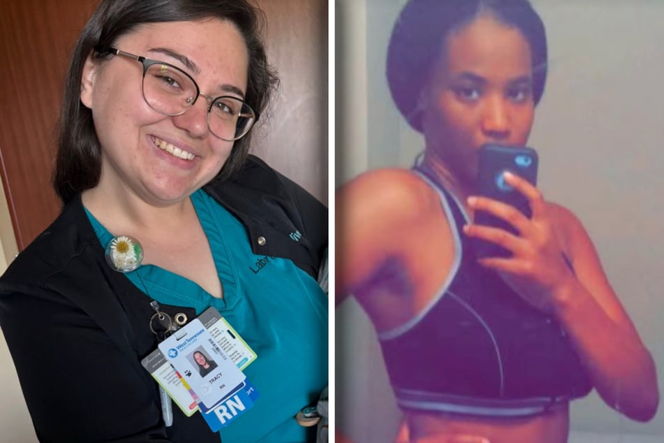 Warum strahlt die Krankenschwester (l.) wohl so? Keionna Dickerson (r.) war eigentlich wegen schwerer Krämpfe ins Krankenhaus gegangen.