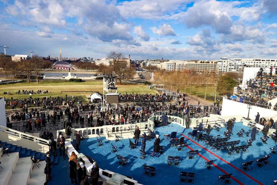 A general view as attendees arrive ahead of the inauguration of President-elect Joe Biden on the West Front of the US Capitol.