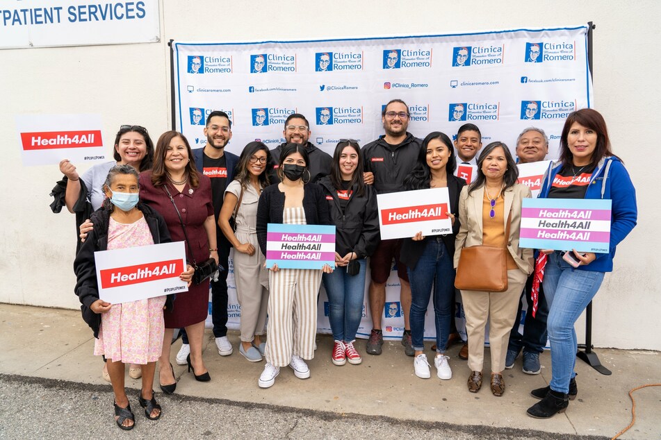 #Health4All coalition and other community members rally in support of expanding health care access to all California residents.