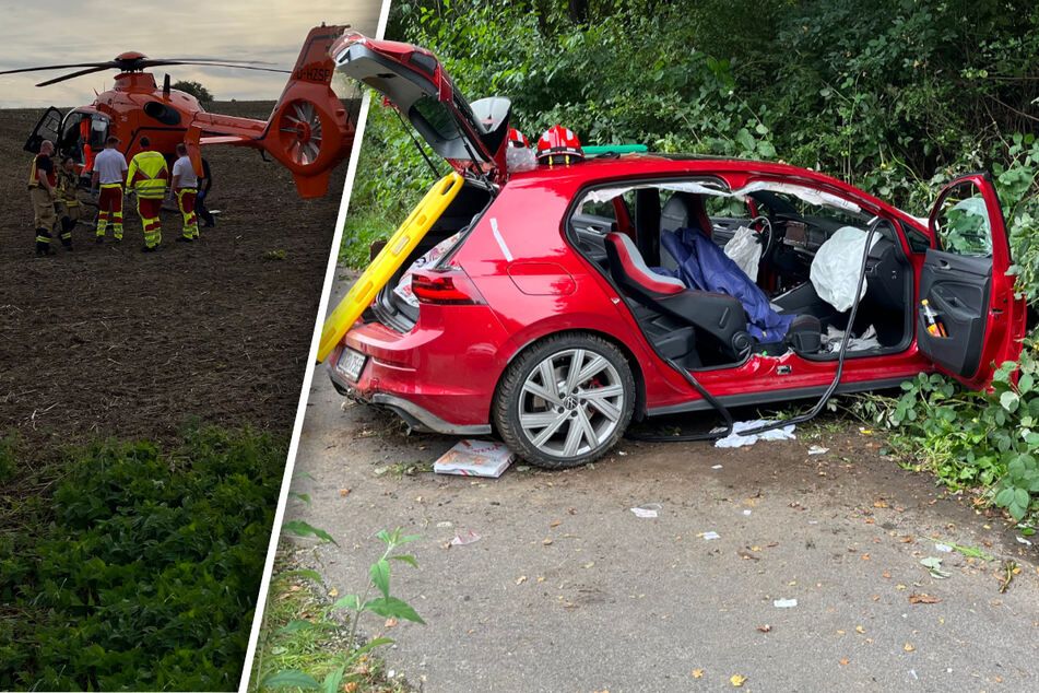 Feuerwehr muss Auto zerschneiden, um Beifahrer zu retten: Heli im Einsatz
