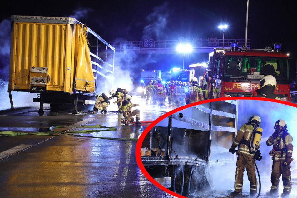 Feuerwehreinsatz auf der A17: Laster bei Dresden-Gorbitz in Flammen