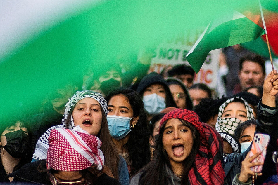 Protesters outside Columbia University held a rally last month in support of Palestinians amid the ongoing war between Israel and Hamas.