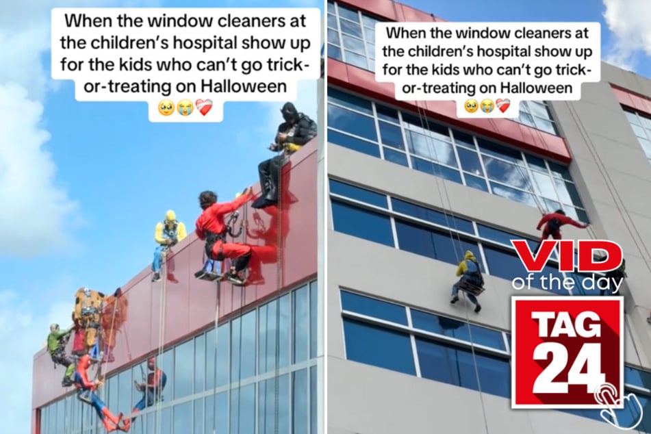 Today's Viral Video of the Day features a group of window cleaners who dressed as superheroes to surprise hospitalized kids on Halloween!