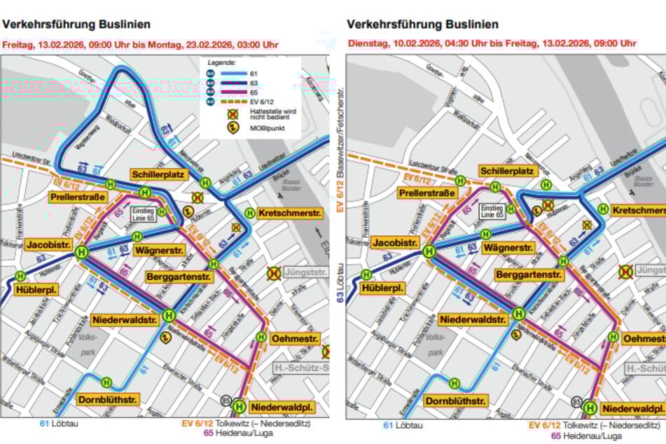 So wird der Fahrplan der Buslinien 61, 63 und 65 aussehen.