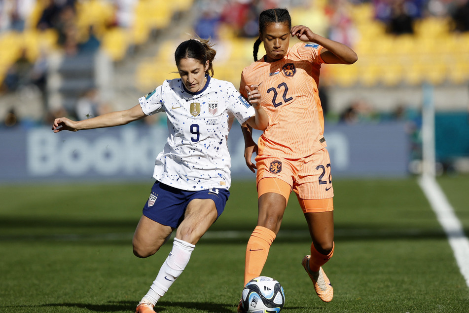 The USWNT's Savannah DeMelo, a Portuguese-American dual citizen, in action against the Netherlands.
