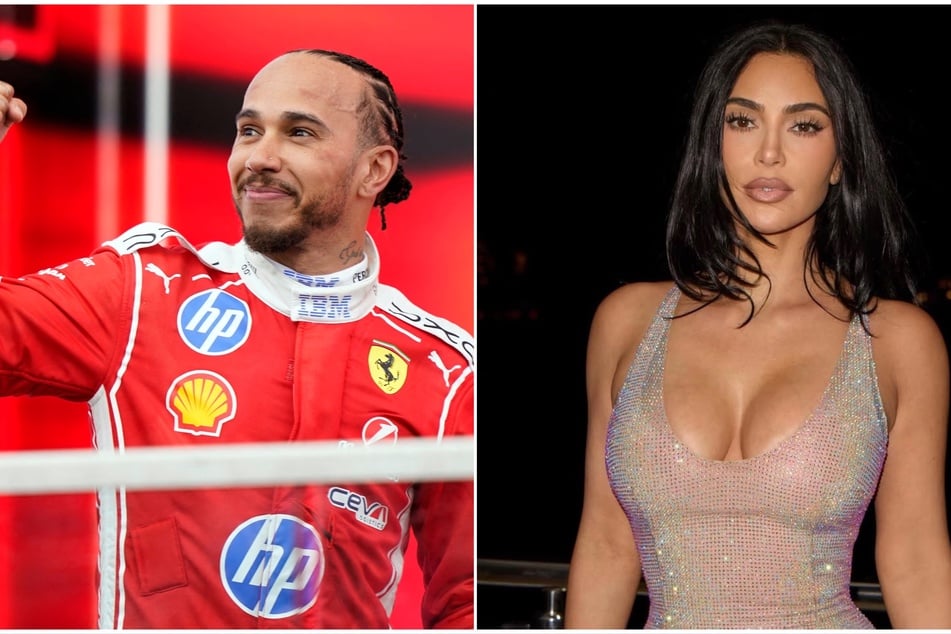 Kim Kardashian (r) praised Lewis Hamilton (l) after the British racer took first place at the Barcelona-Catalunya Grand Prix.
