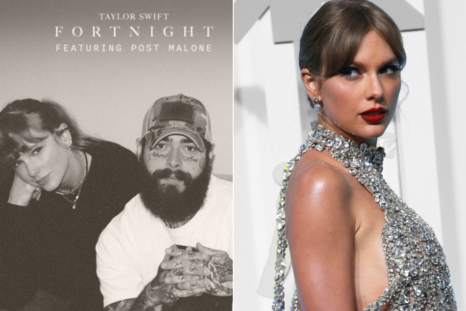 Taylor Swift (r.) has unveiled the lead single for her upcoming album, The Tortured Poets Department.