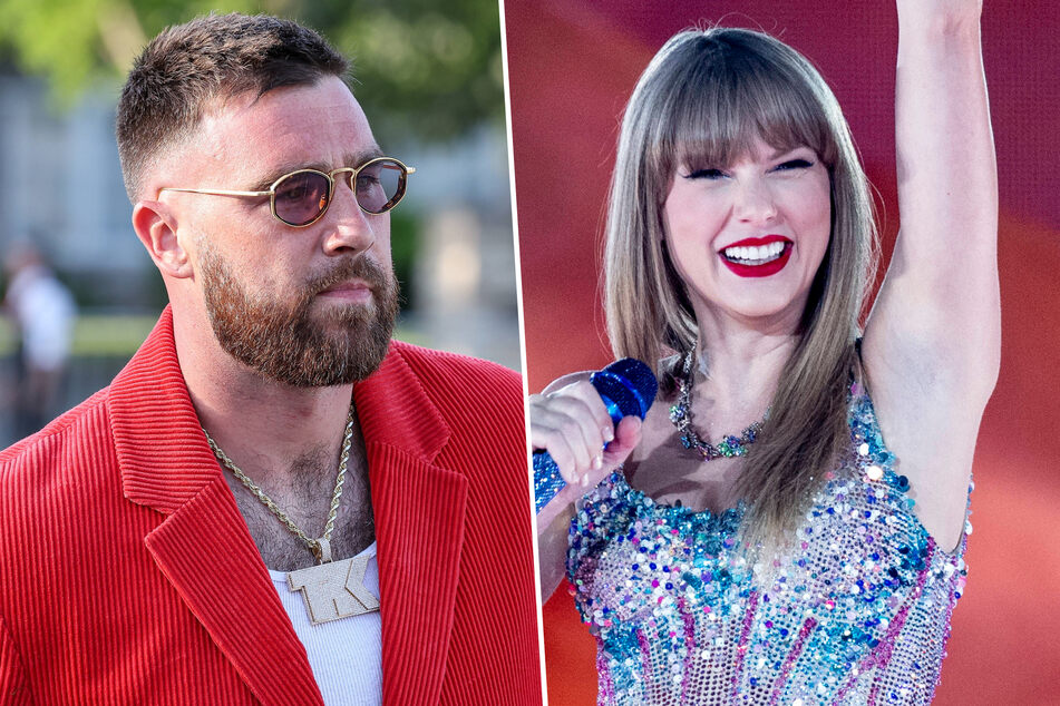 Travis Kelce (r.) gave a sweet but subtle nod to Taylor Swift during the latest episode of his podcast for her support of his Super Bowl ring ceremony.