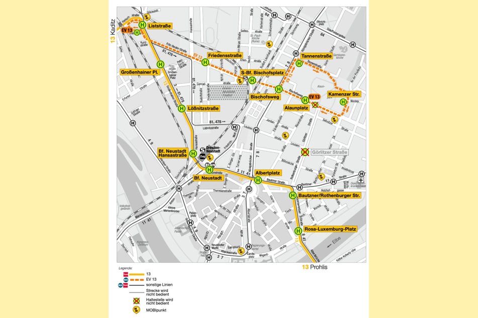 Diese Karte zeigt den veränderten Linienweg.