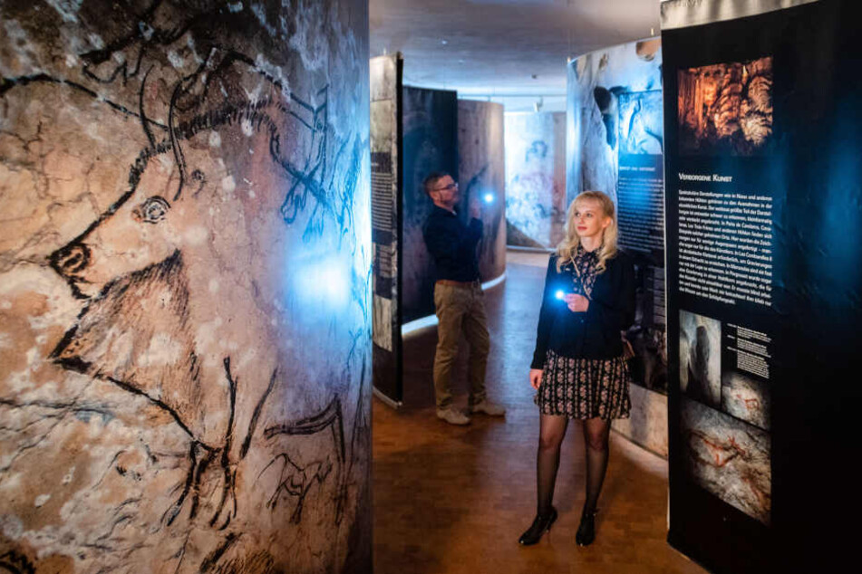 Eiszeitliche Höhlenkunst können Besucher mit Taschenlampen in einer neuen Sonder-Ausstellung entdecken.