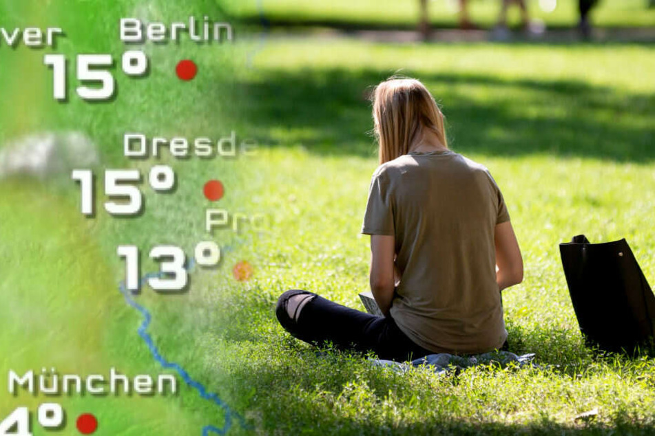 Eine Frau genießt die Sonne im Monbjoupark.