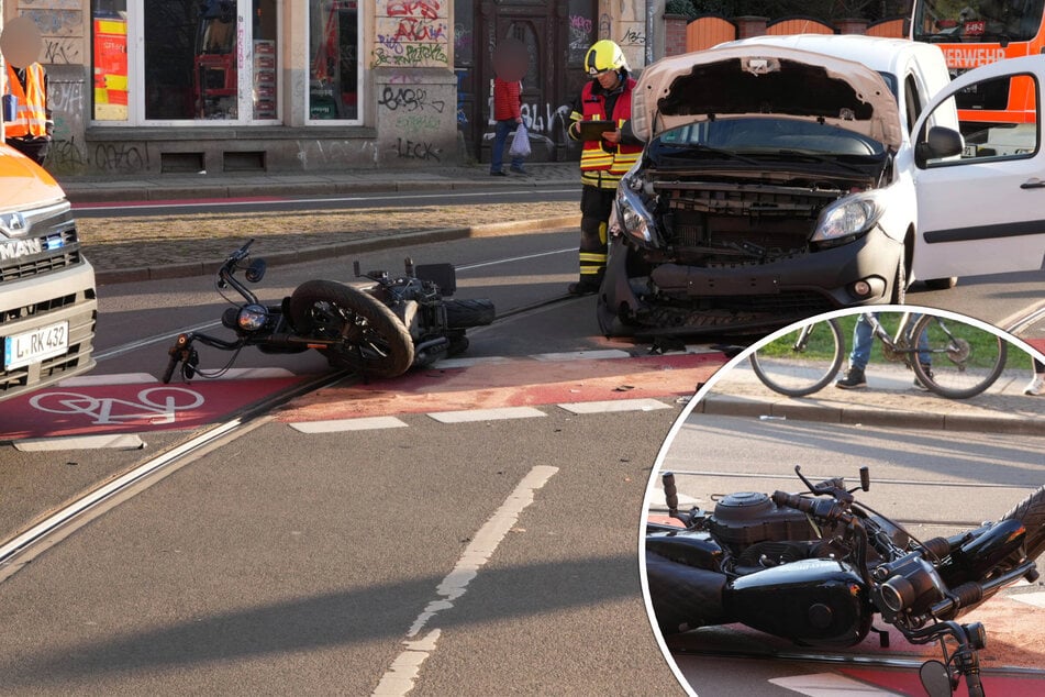 Stau zum Feierabendverkehr in Leipzig: Motorrad und Transporter krachen frontal ineinander