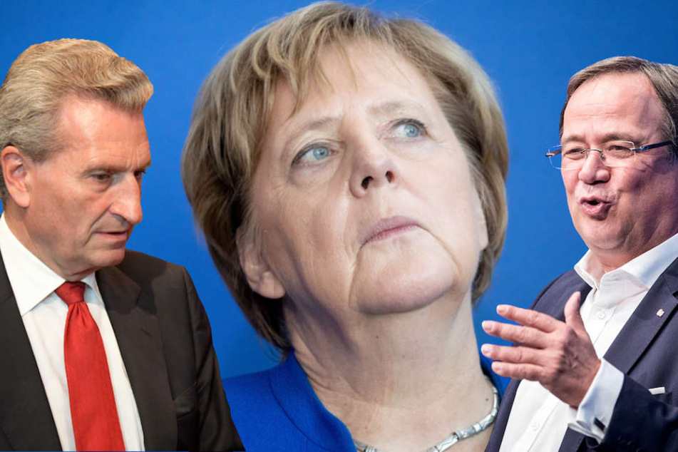Auch Günther Oettinger (65) und Armin Laschet (57) stehen hinter Merkel. (Bildmontage)