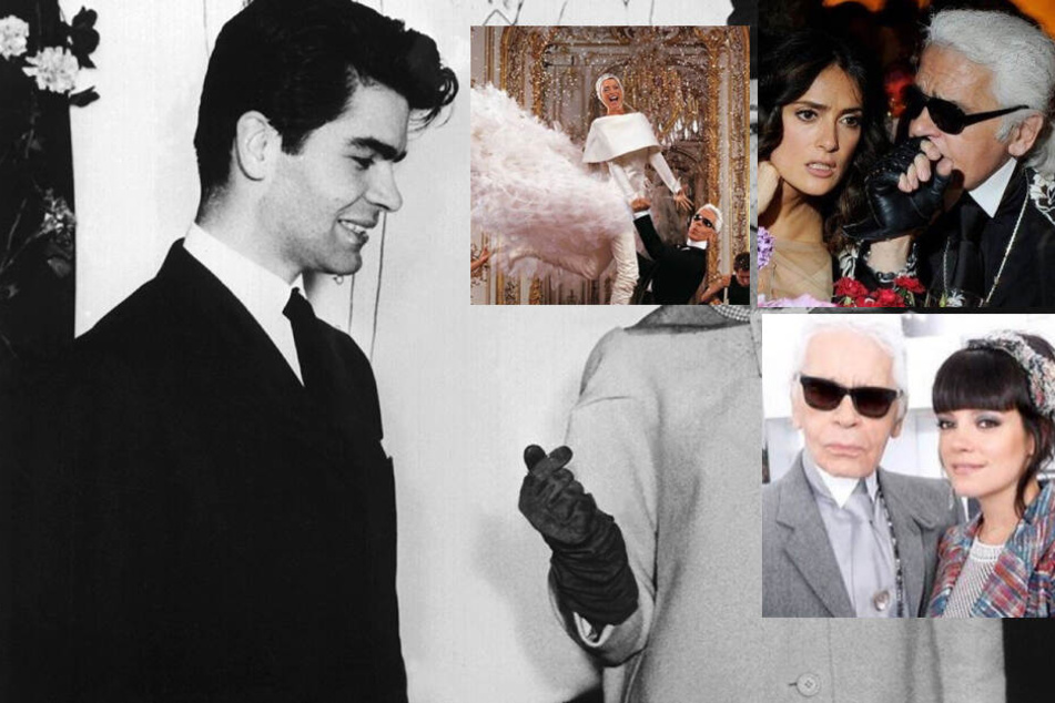 Der erst 16-jährige (nach anderen Angaben 21-jährige) Hamburger Mode-Student Karl Lagerfeld - hier 1954 - mit einem Model...
