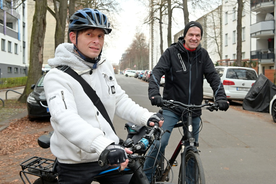 Maik Otto (43, SPD) und Volkmar Zschocke (51, Grüne) setzen sich für Fahrradstraßen auf dem Kaßberg ein.