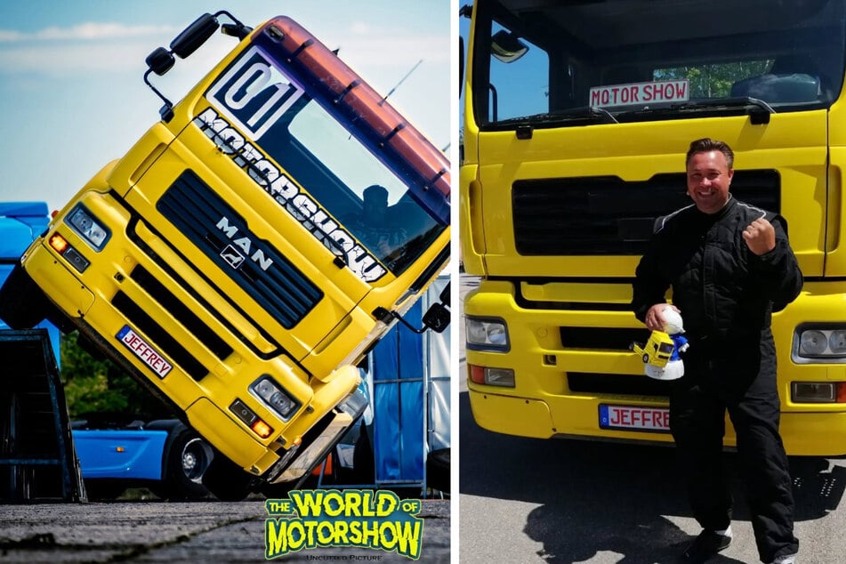 Jeffrey Korth ist für spektakuläre Fahrten auf zwei Rädern mit einem MAN TGA bekannt.