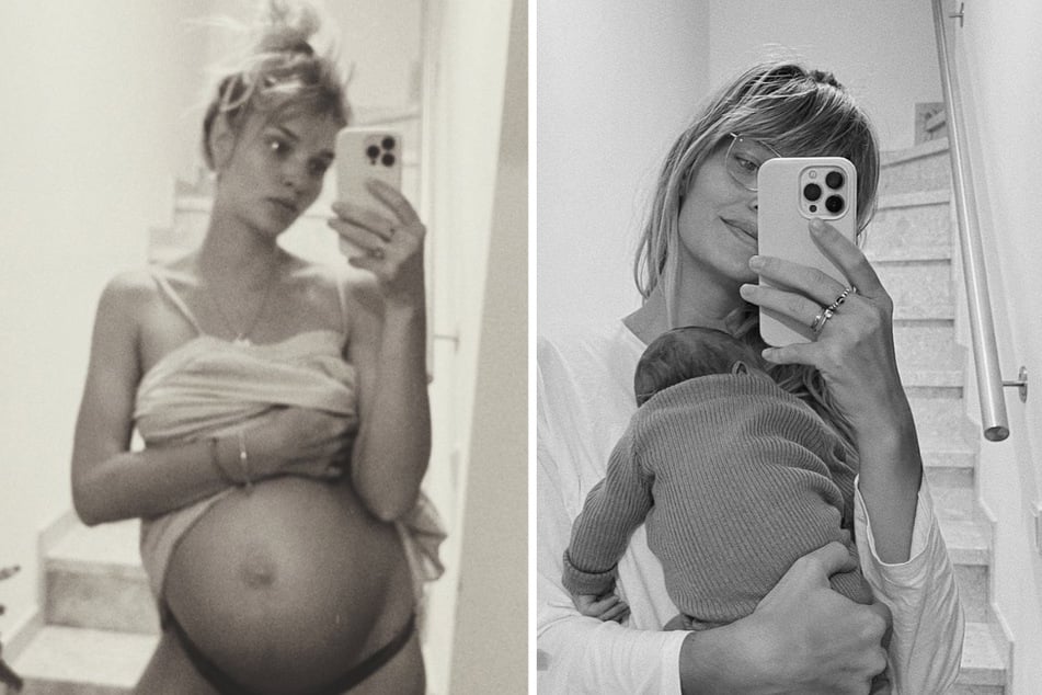 Luisa Hartema (28,) vor und nach der Geburt von Tochter Paula.
