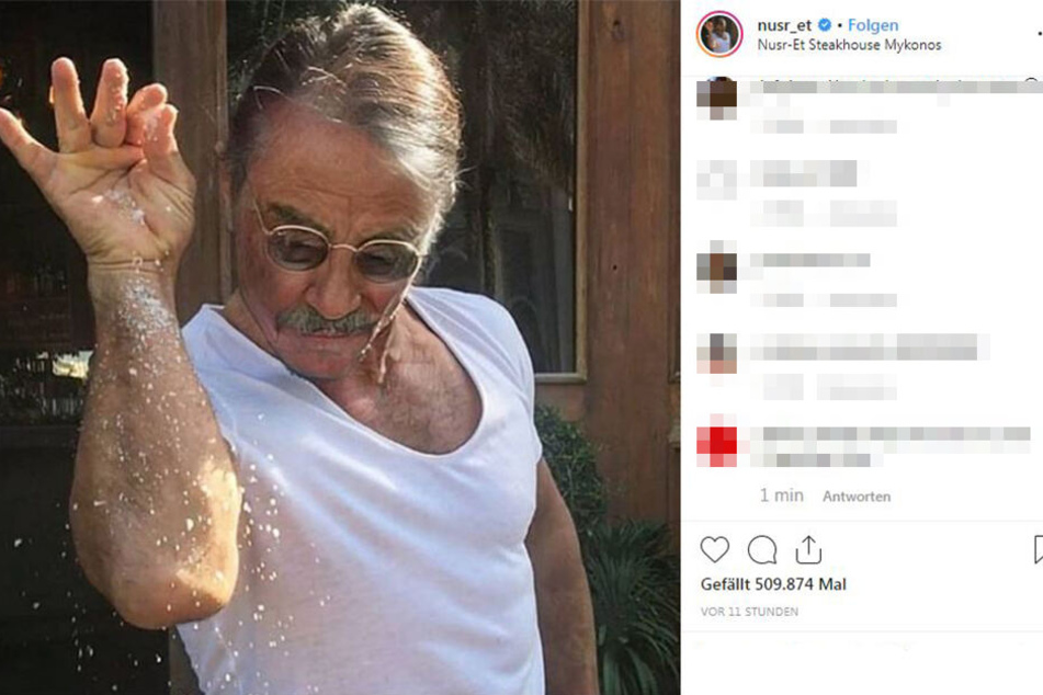 Auch deutlich ergraut hat "Saltbae" das würzen seiner Speisen noch voll drauf.