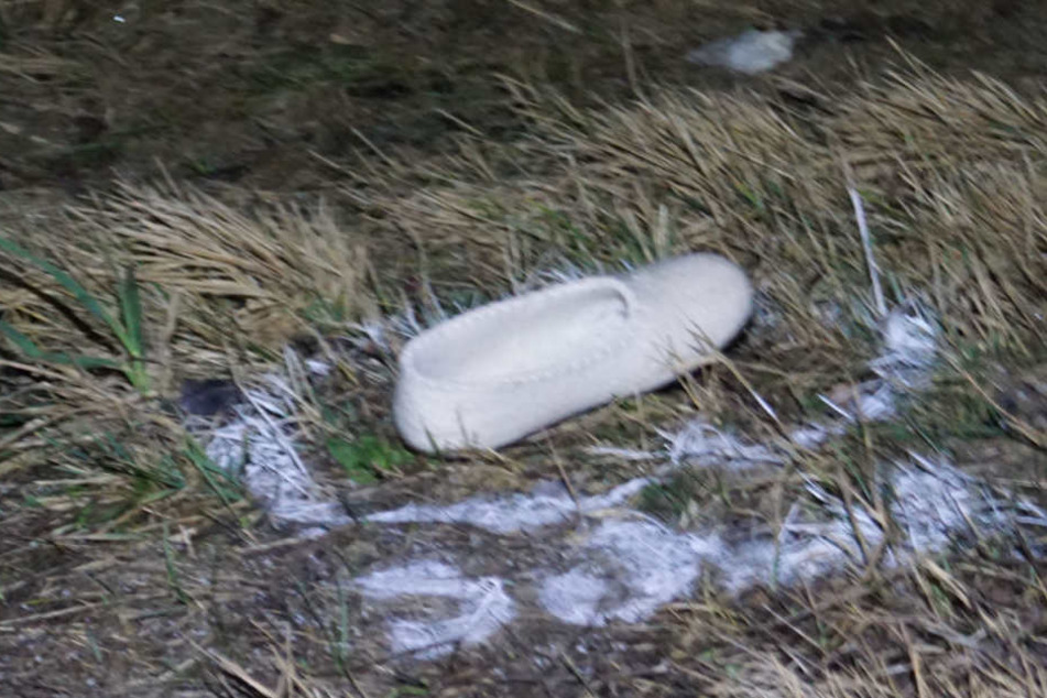 Ein Schuh des Opfers neben der Straße.